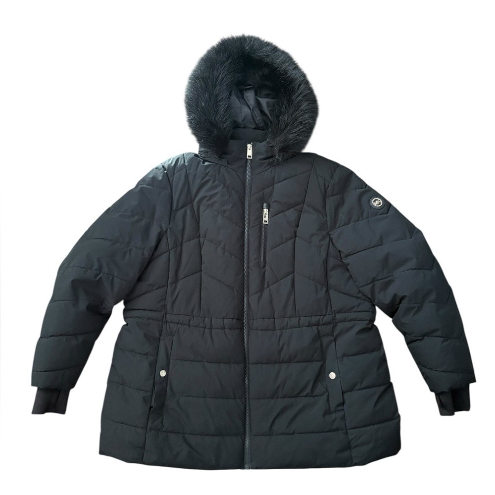 Michael Kors Women's Hooded Faux Fur-Trim Puffer Jacket 2X Black - Picture 8 of 8